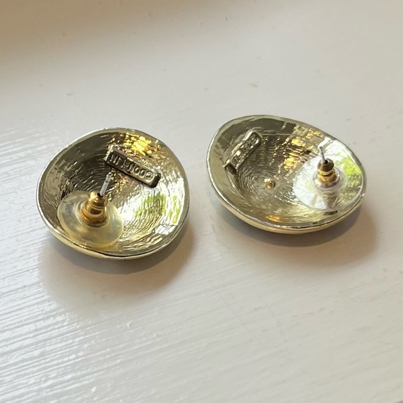 Stunning Vintage Don Lin Earrings Pink Cream Taupe Swirl Gold 1-1/8” x 1” - Picture 4 of 6